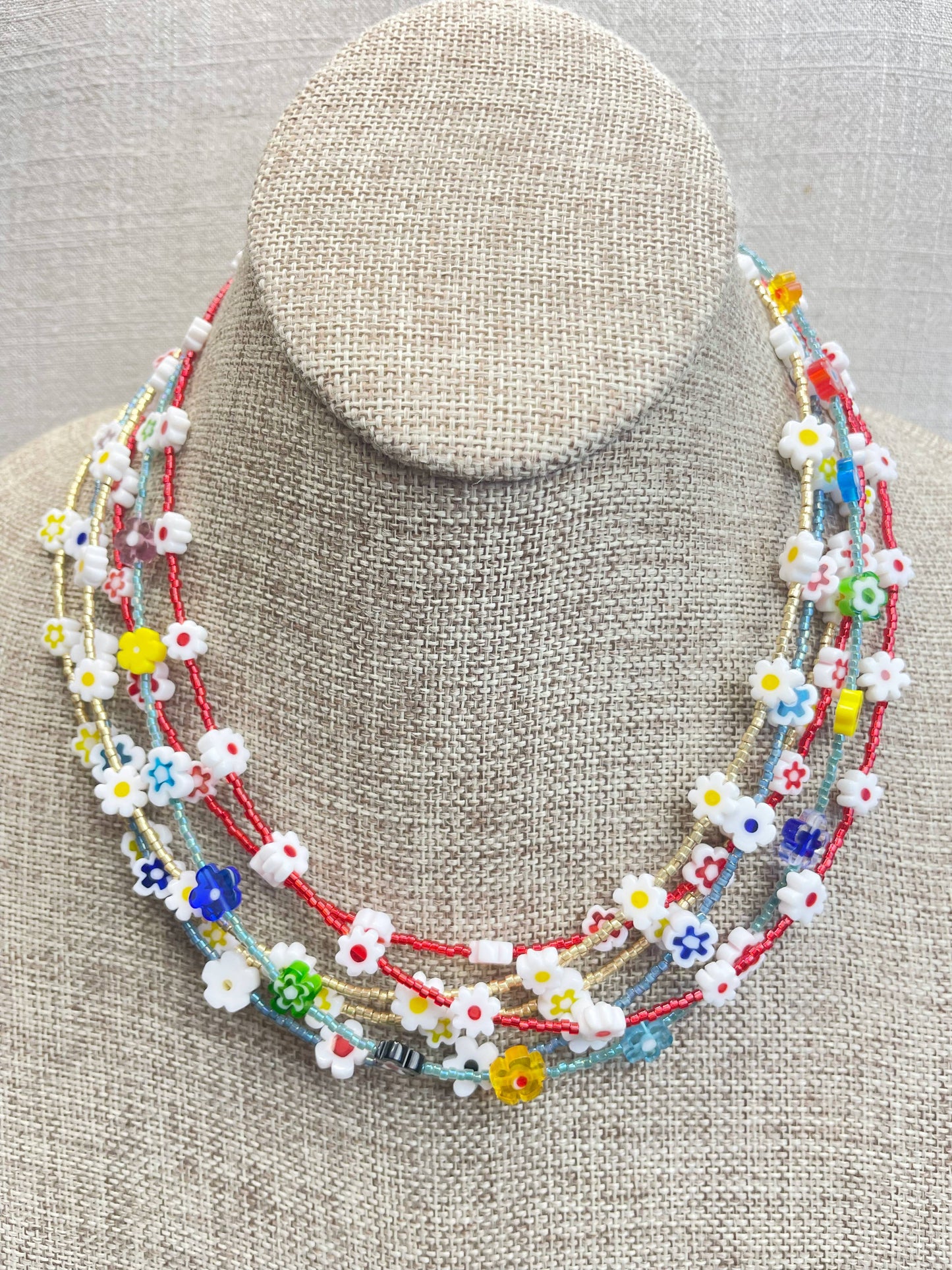 Glass Floral Beaded Delicate Necklace