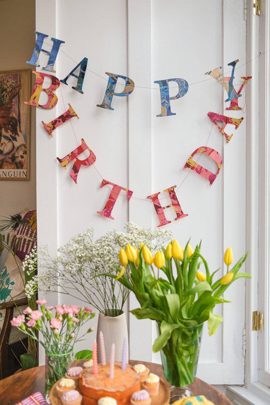 Happy Birthday - Recycled Red Mix Sewn Garland