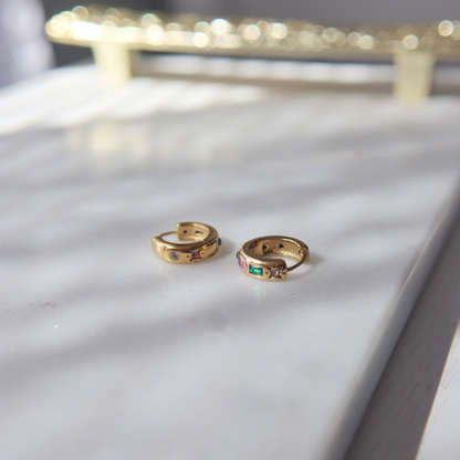 Jade Mini Gemstone Hoop Earrings Gold Plated