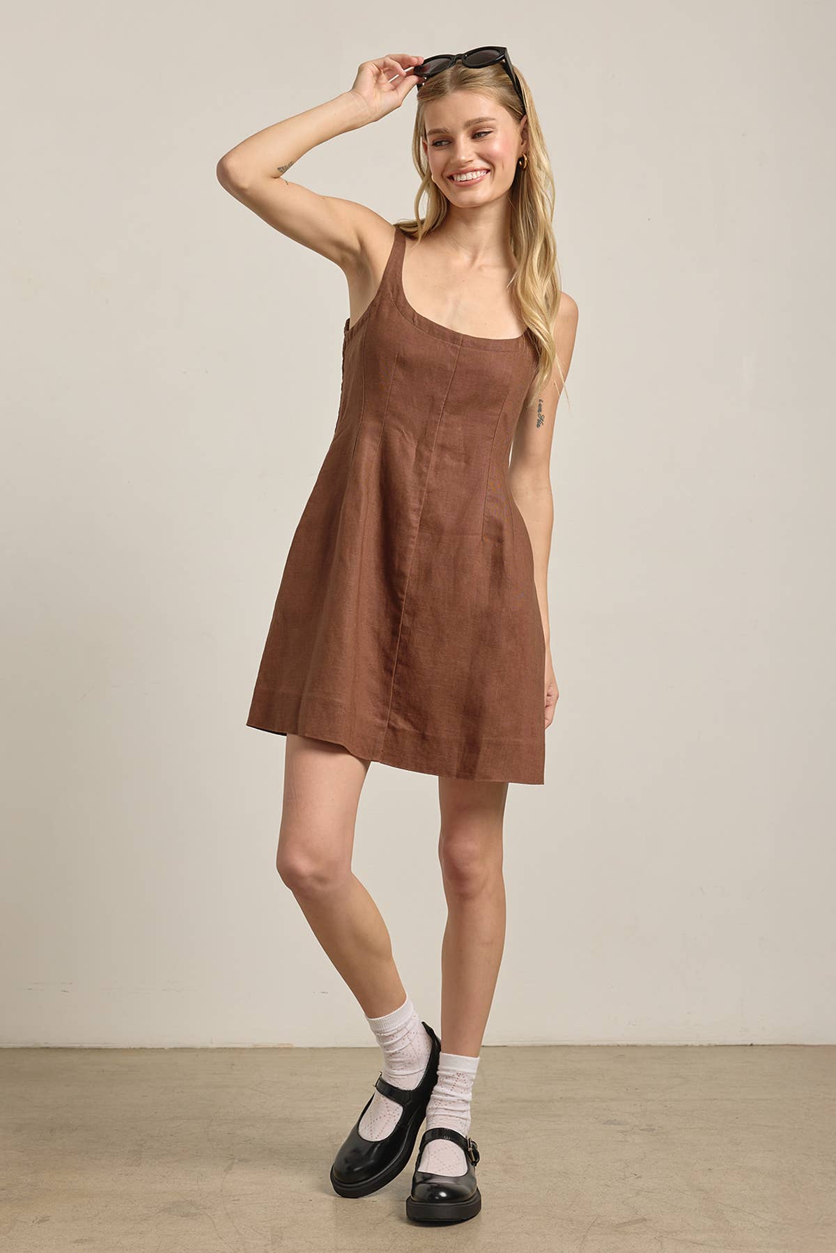 Linen Square Neck Mini Dress