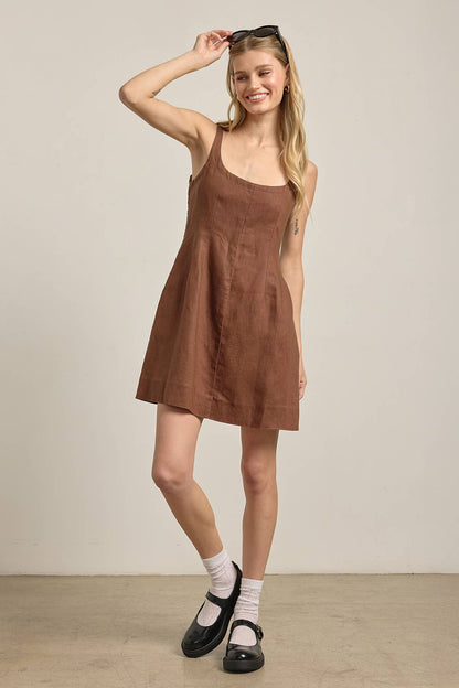 Linen Square Neck Mini Dress