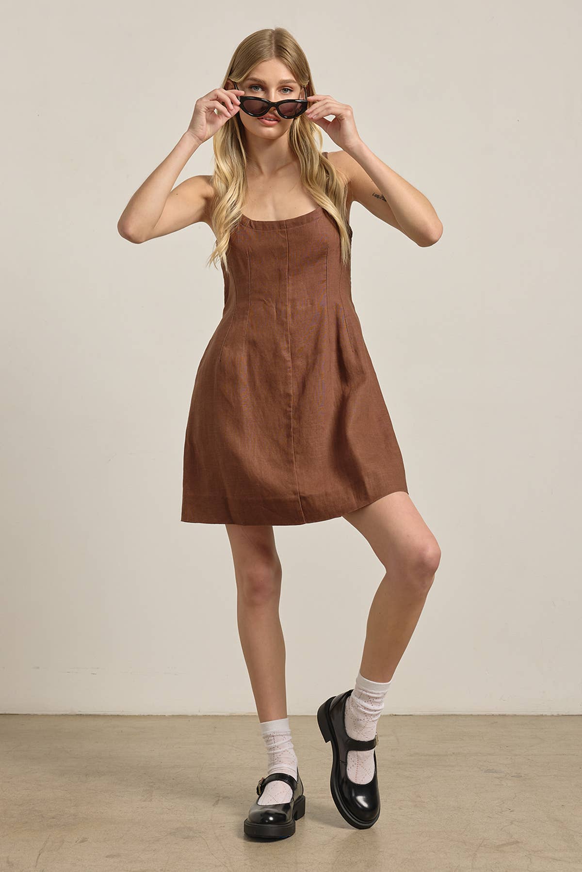 Linen Square Neck Mini Dress