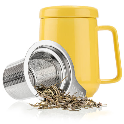 Ceramic Tea Mug with Metal Infuser and Lid