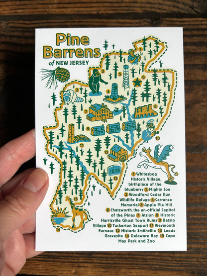 NJ Pine Barrens Map Post Card