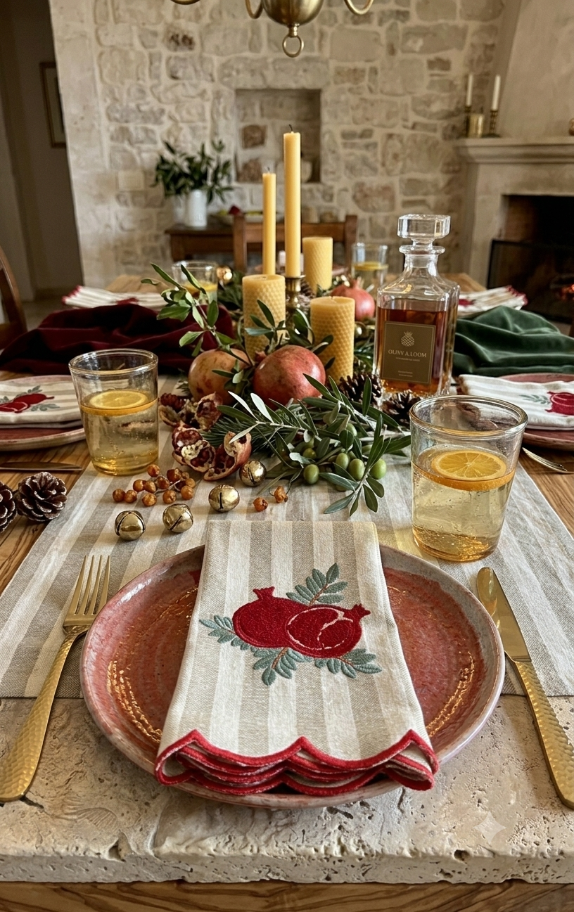 Pomegranate Embroidered Cotton Dinner Napkins Set of 4