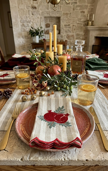Pomegranate Embroidered Cotton Dinner Napkins Set of 4