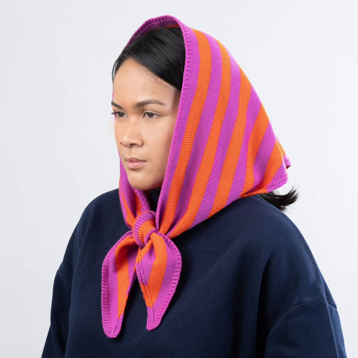 Simple Stripe Knit Triangle Scarf Neckerchief
