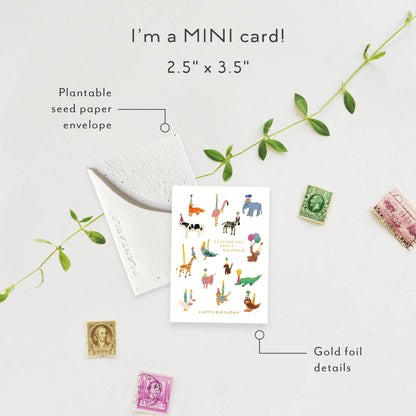 Animal Party Mini Birthday Card, Plantable Seed Paper