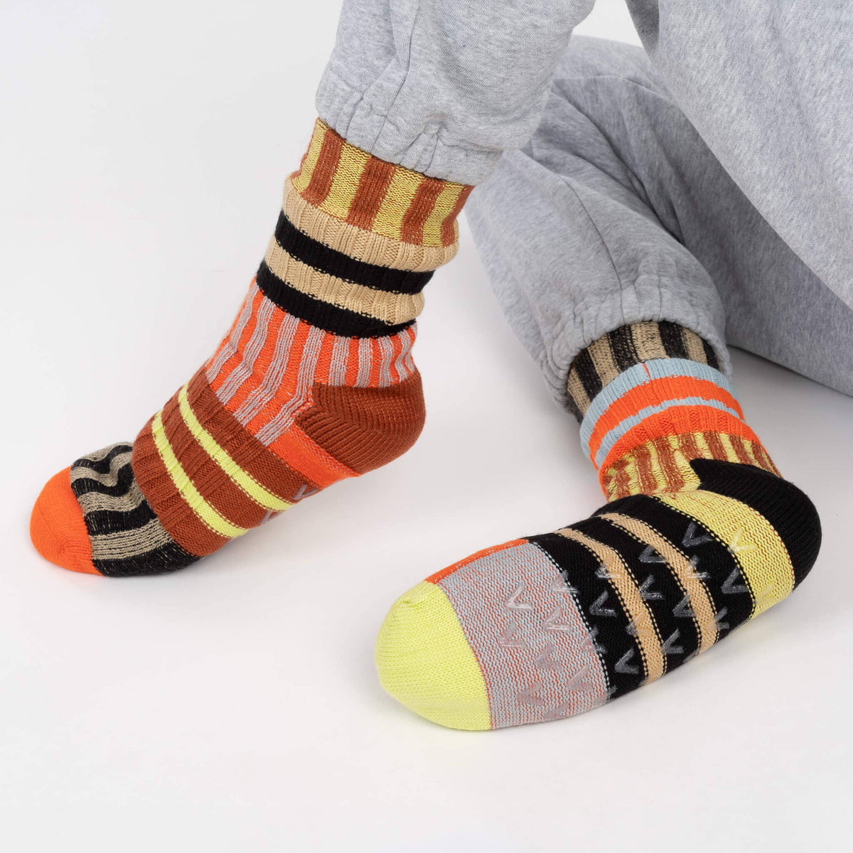 Patchwork Stripe Fleece Lined Knit House Socks