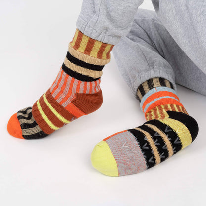 Patchwork Stripe Fleece Lined Knit House Socks