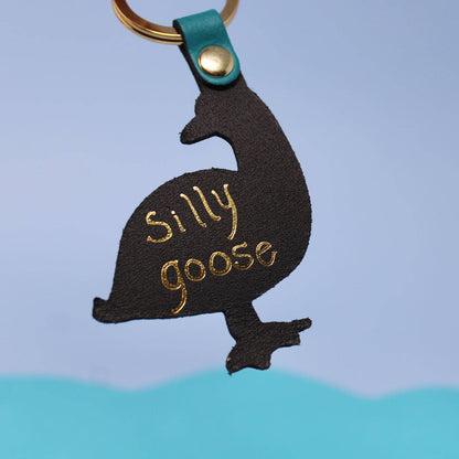 Silly Goose Leather Keychain Gold Plated
