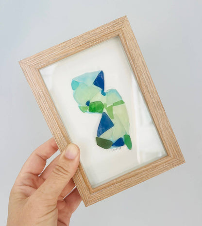 New Jersey Sea Glass Art – Handmade Watercolor & Sea Glass State Silhouette