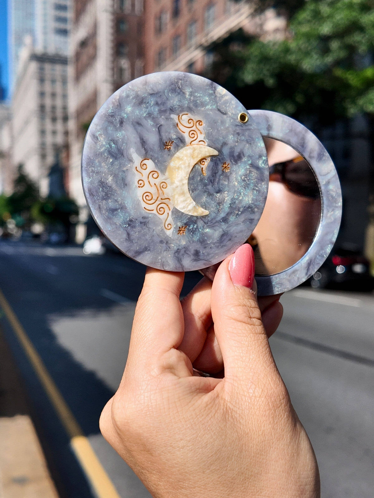 Hand-painted Celestial Moon Compact Mirror