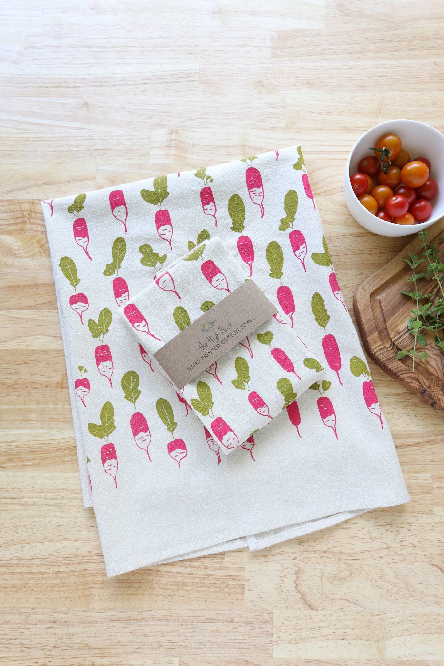 Radish, Handprinted Cotton Kitchen Towel