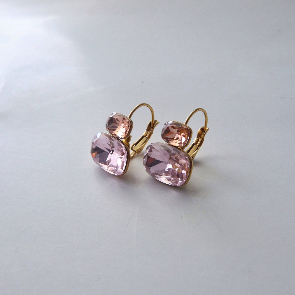 Blush Aura Pink Stone Drop Earrings Gold Plated