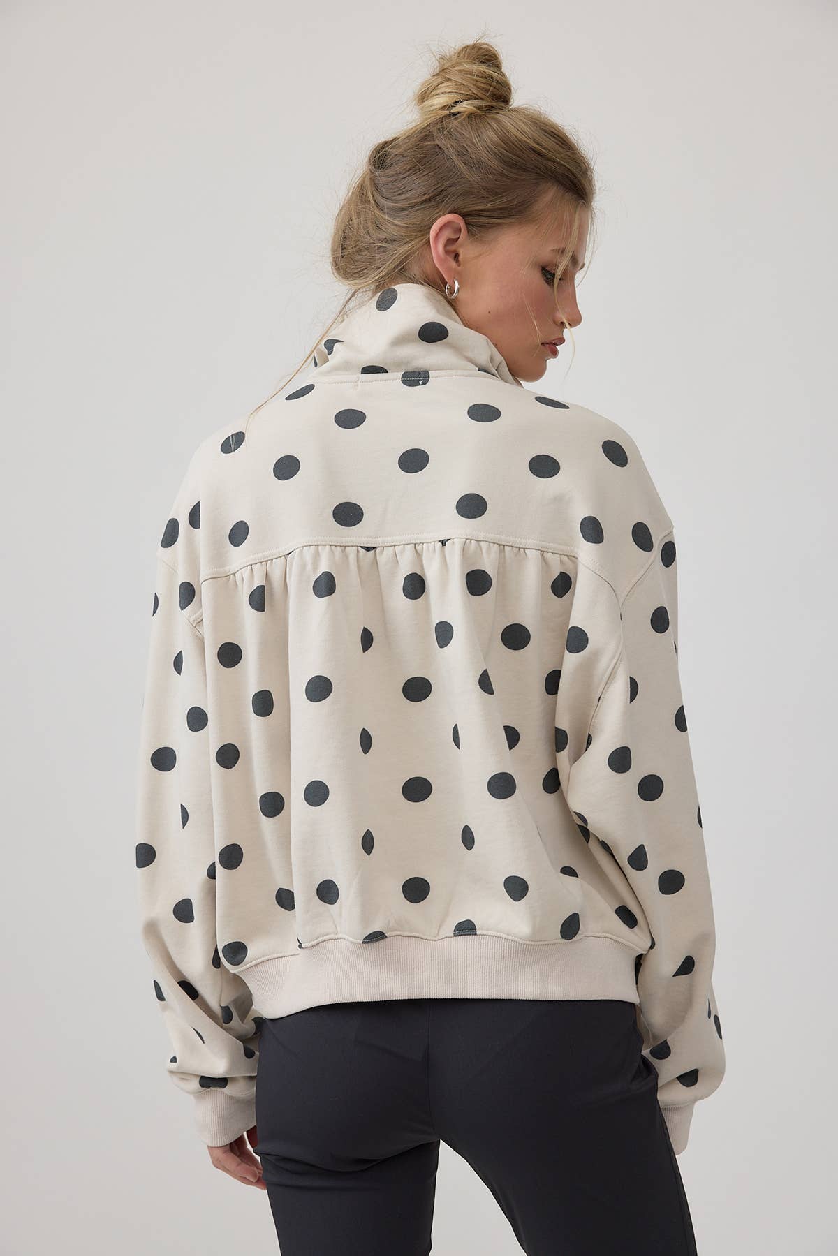 Polka Dot Half Zip Sweatshirt with Pockets