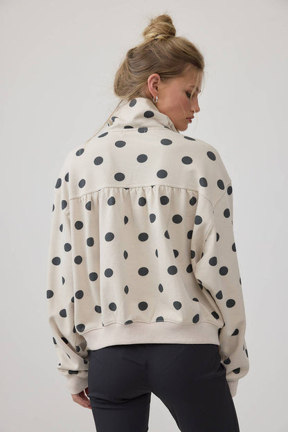 Polka Dot Half Zip Sweatshirt with Pockets
