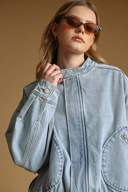 Washed Denim Bomber Jacket