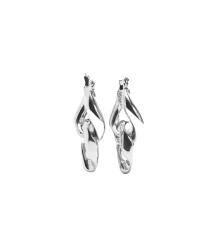 Cuban Link Chain Hoop Earrings, Silver