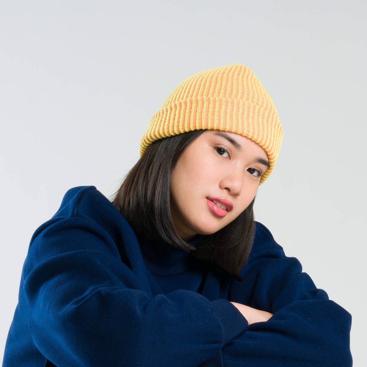 Two-Tone Rib Knit Beanie Unisex One Size