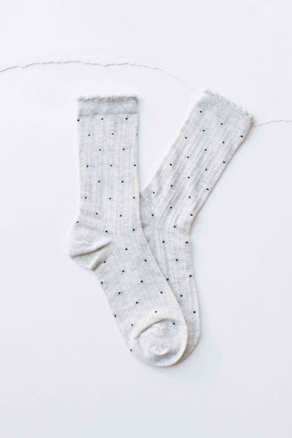 Frill Edge Ribbed Polka Dot Crew Socks