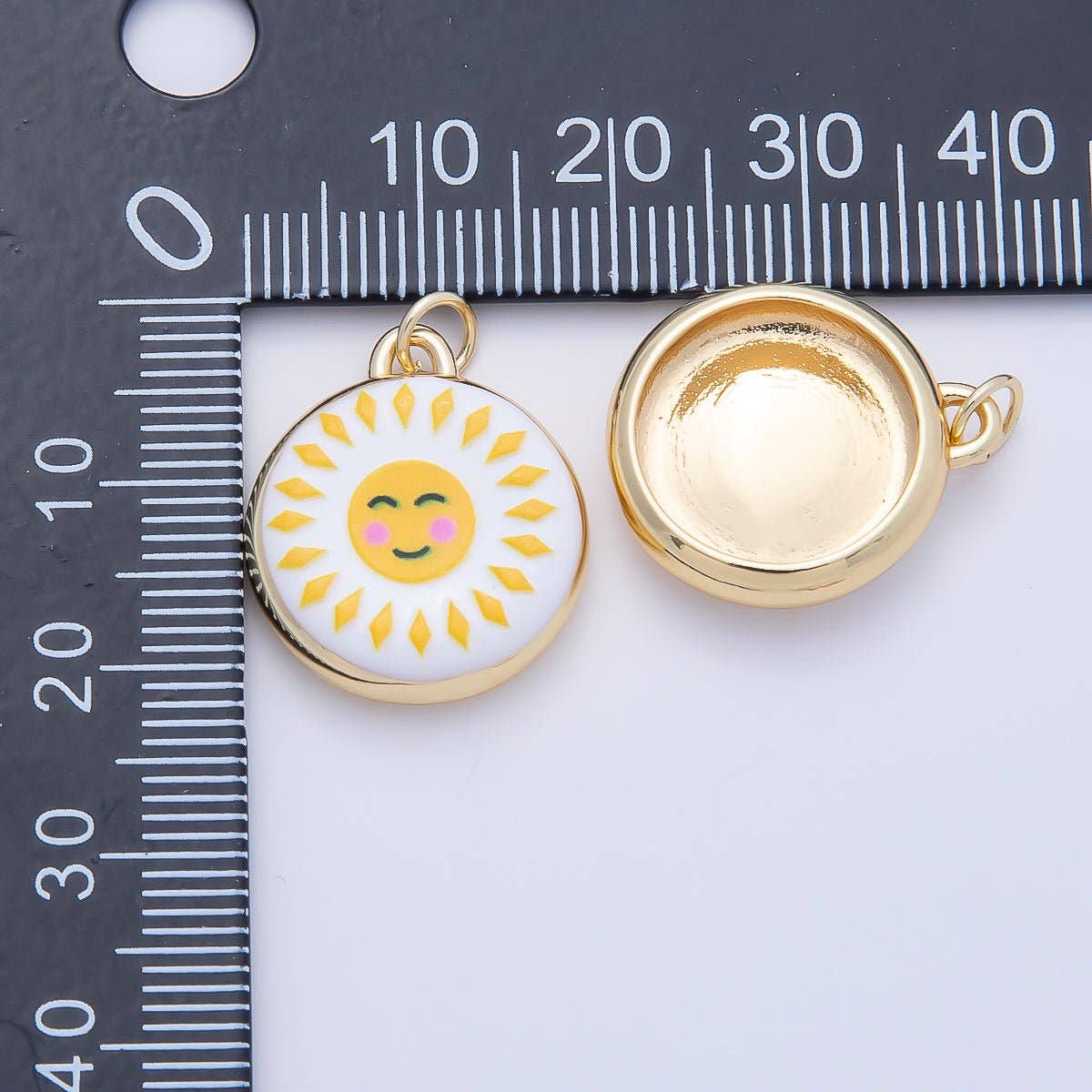 Smiley Celestial Sun Charm Earrings, Gold