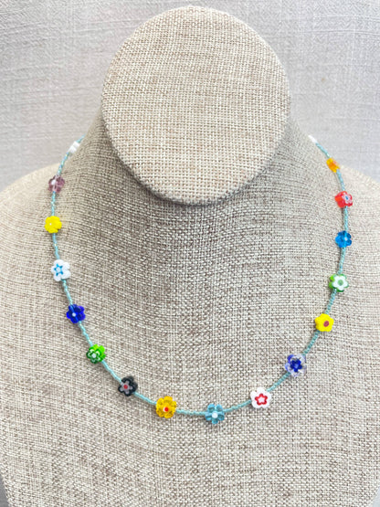 Glass Floral Beaded Delicate Necklace