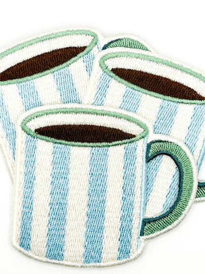 Striped Coffee Mug Embroidered Iron On Patch