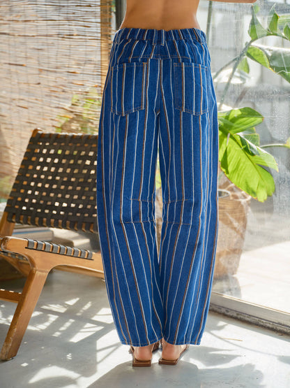 Blue Stripe Barrel Leg Jeans