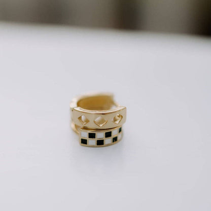 Black & White Checkered Hoops Earrings