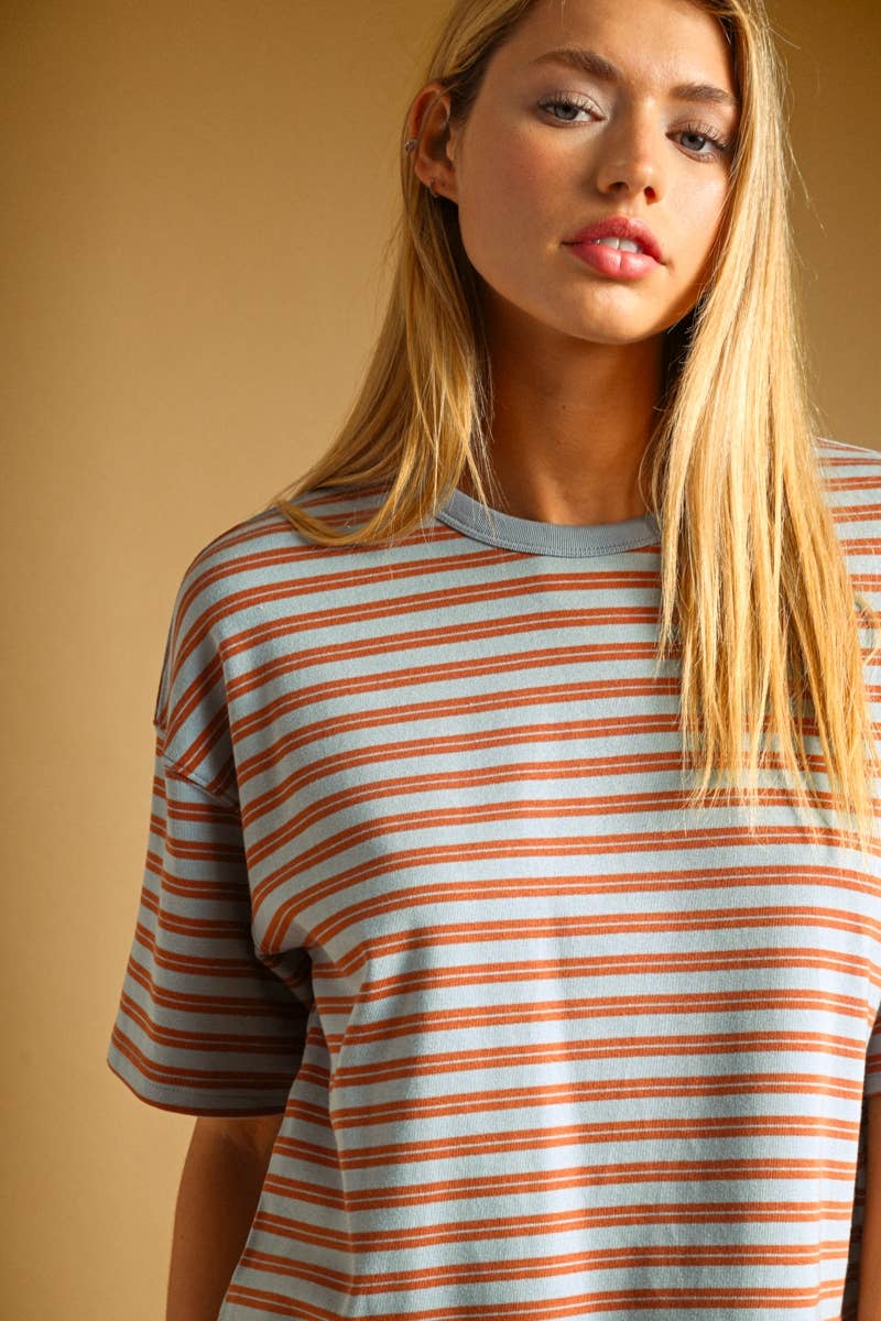 Striped Cotton Short Sleeve Boxy Tee