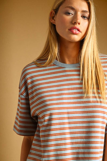 Striped Cotton Short Sleeve Boxy Tee