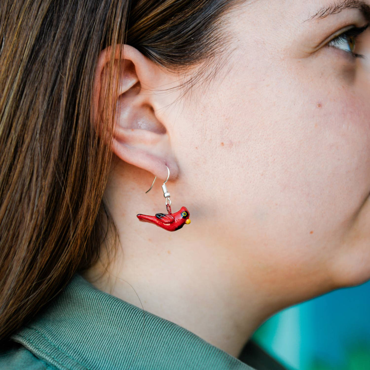 Hand Painted Red Cardinal Ceramic Earrings