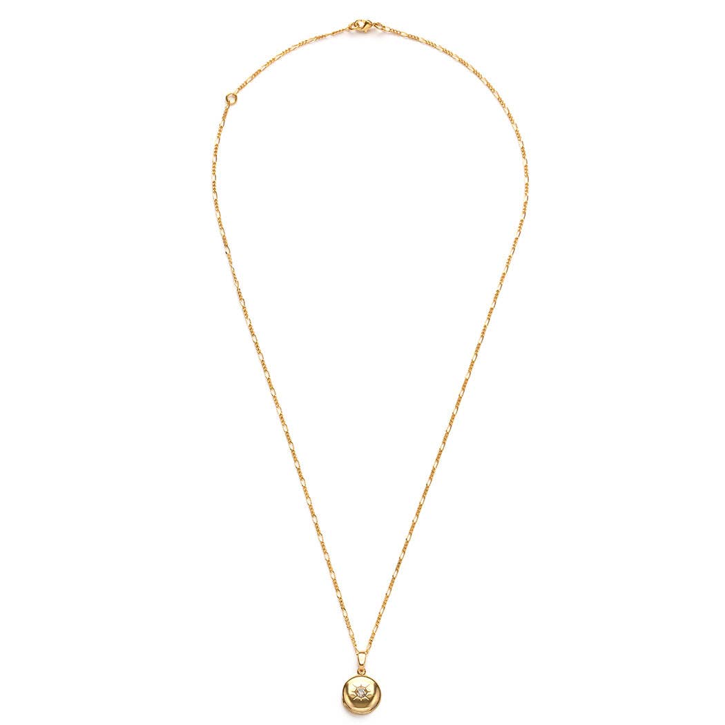 Small Round Locket Necklace, Czech Crystal