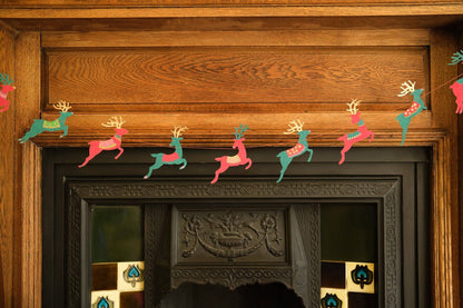Bright Reindeer Sewn Paper Garland 3 Meters