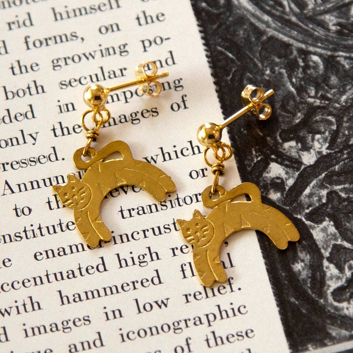 Vintage Small Cat Charm Earrings