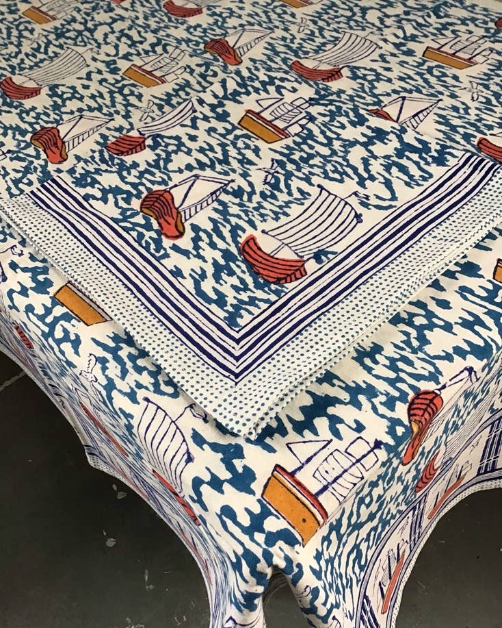 Napkins Harbor Boat Blue