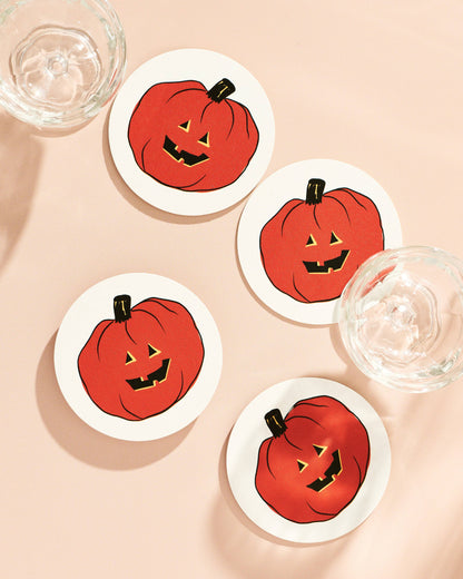 Jack-o'-Lantern Halloween Coasters, Set of 4