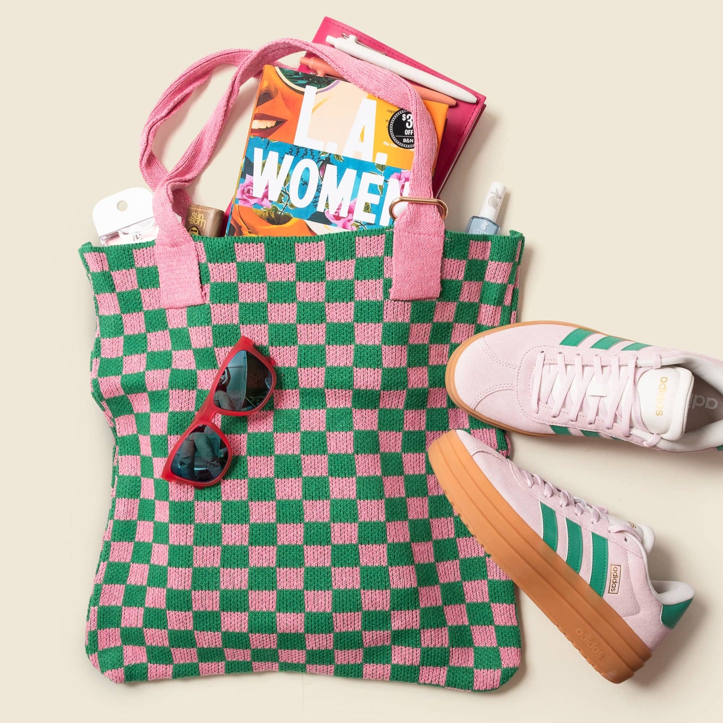 Pink and Green Checkered Everyday Tote Bag