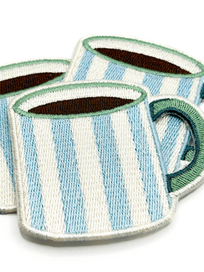Striped Coffee Mug Embroidered Iron On Patch