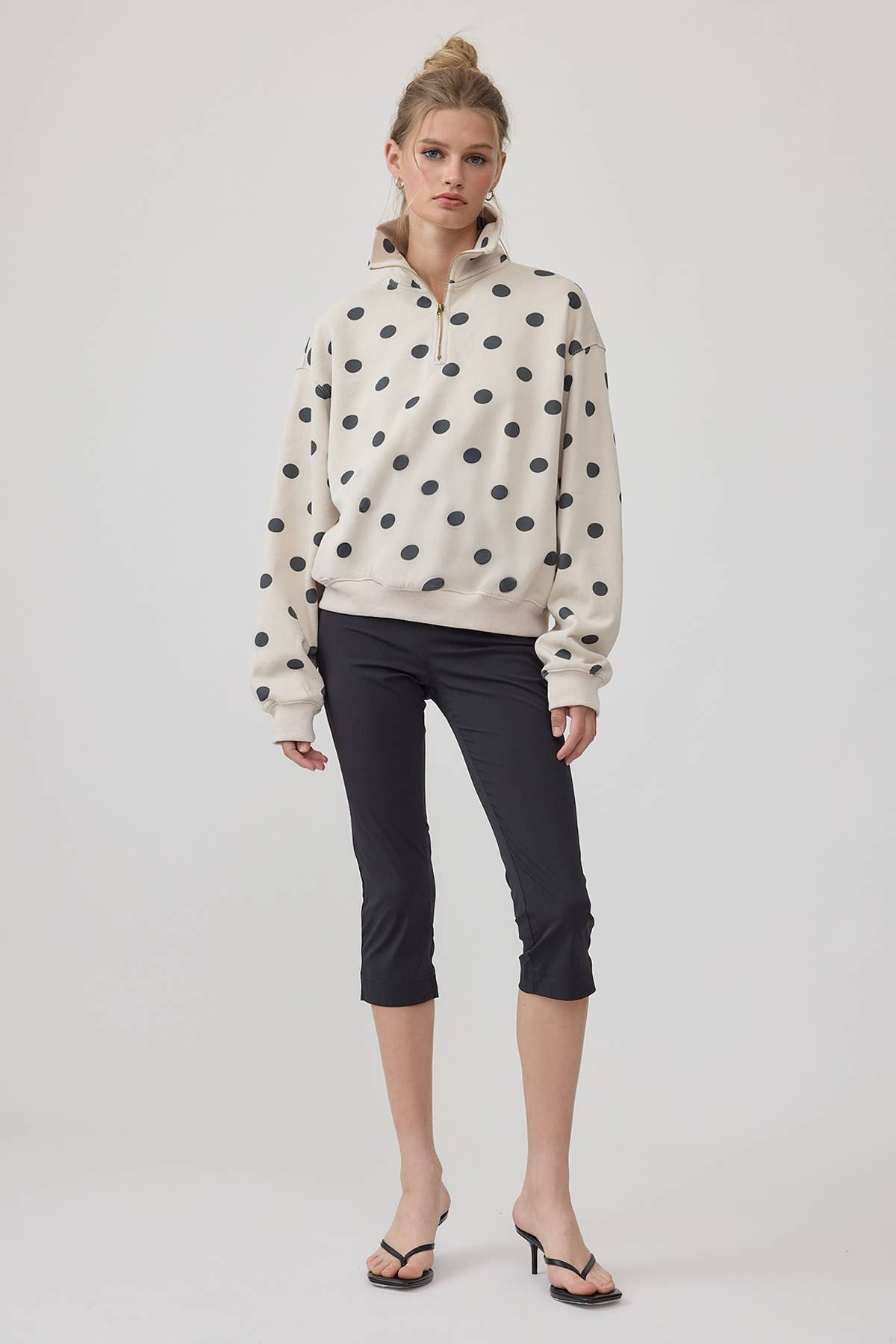 Polka Dot Half Zip Sweatshirt with Pockets