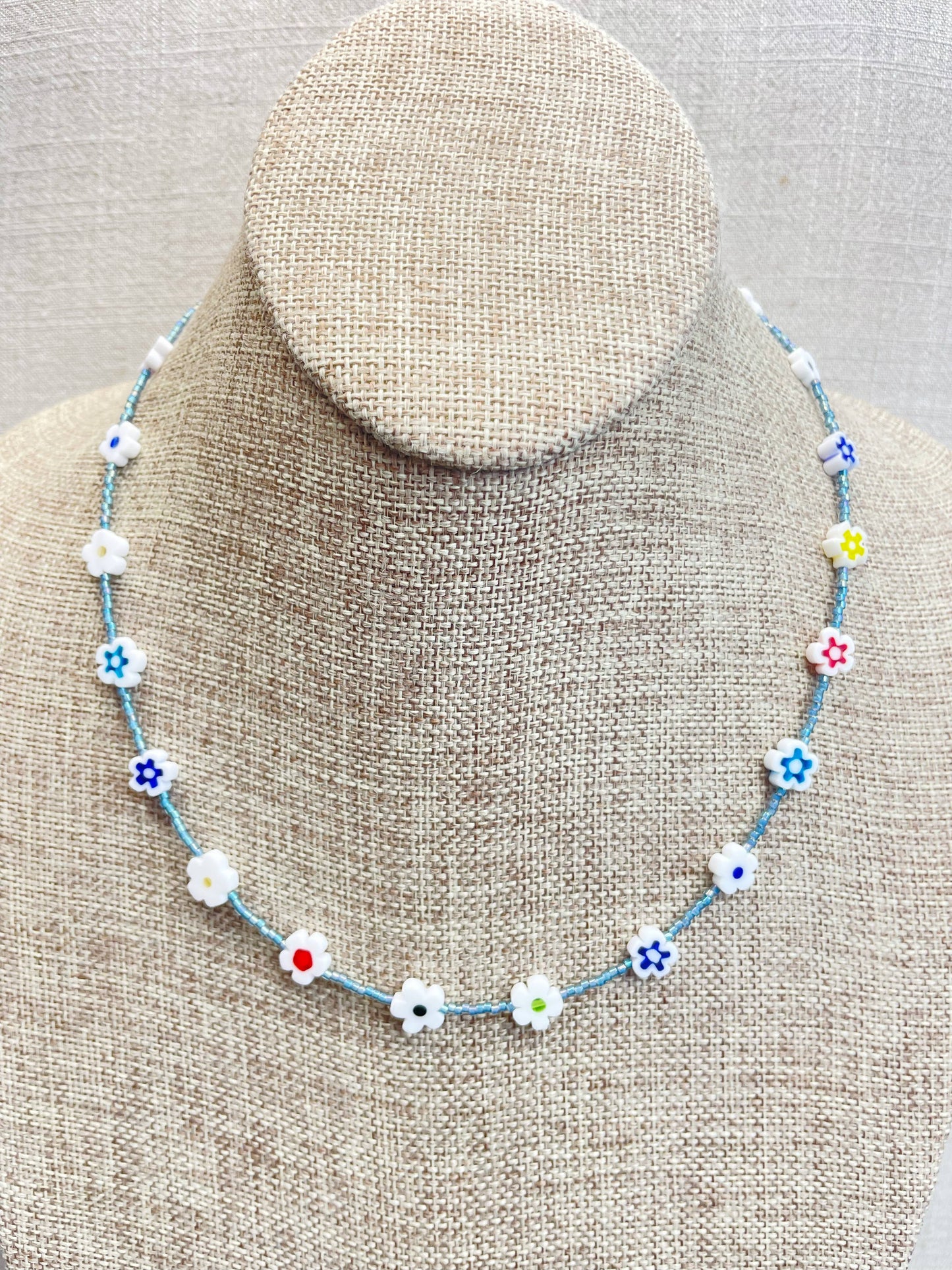 Glass Floral Beaded Delicate Necklace