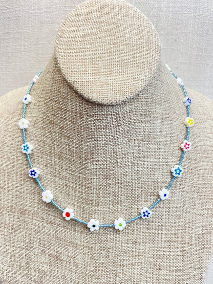 Glass Floral Beaded Delicate Necklace