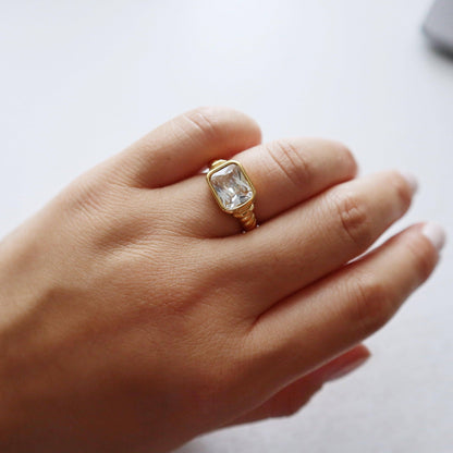 Waverly Zirconia Statement Ring Gold Plated
