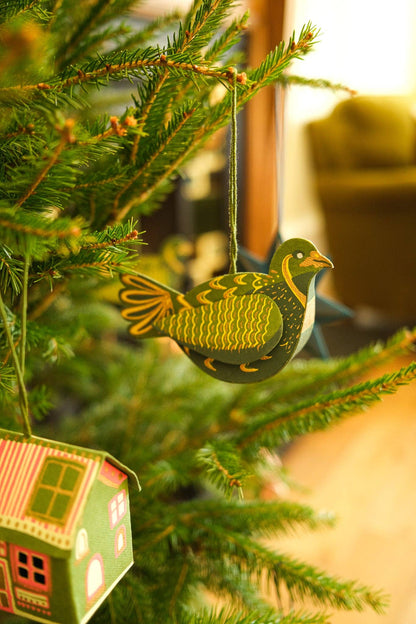 Partridge Screen Printed Paper Christmas Ornament