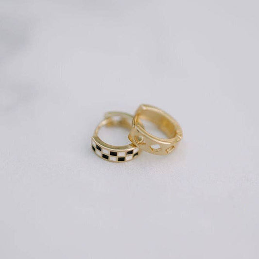 Black & White Checkered Hoops Earrings