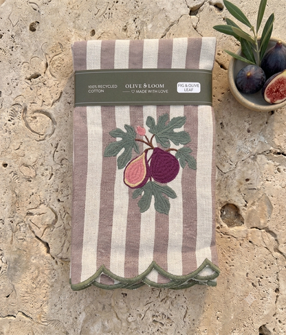 Fig Embroidered Recycled Cotton Dinner Napkins Set of 4