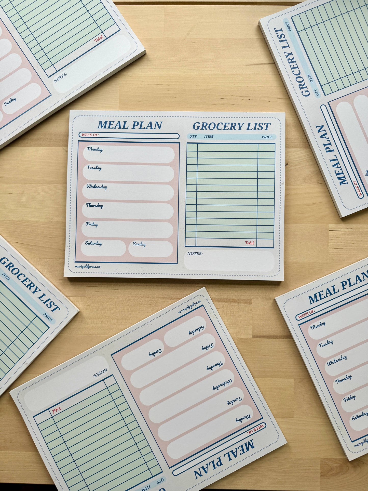 Retro Diner Check Style Meal Planner & Grocery List Notepad