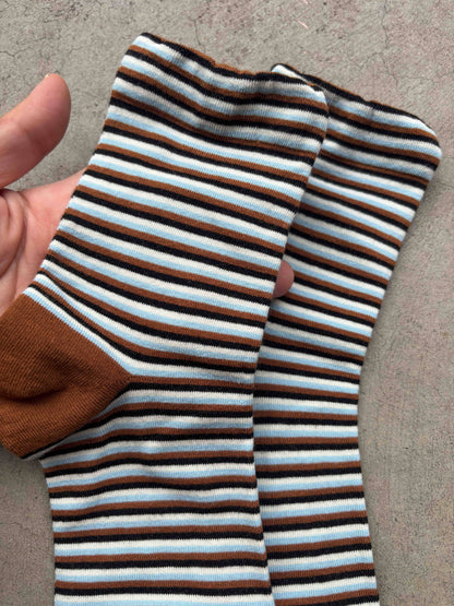 Micro Stripe Cotton Crew Socks Retro Colors