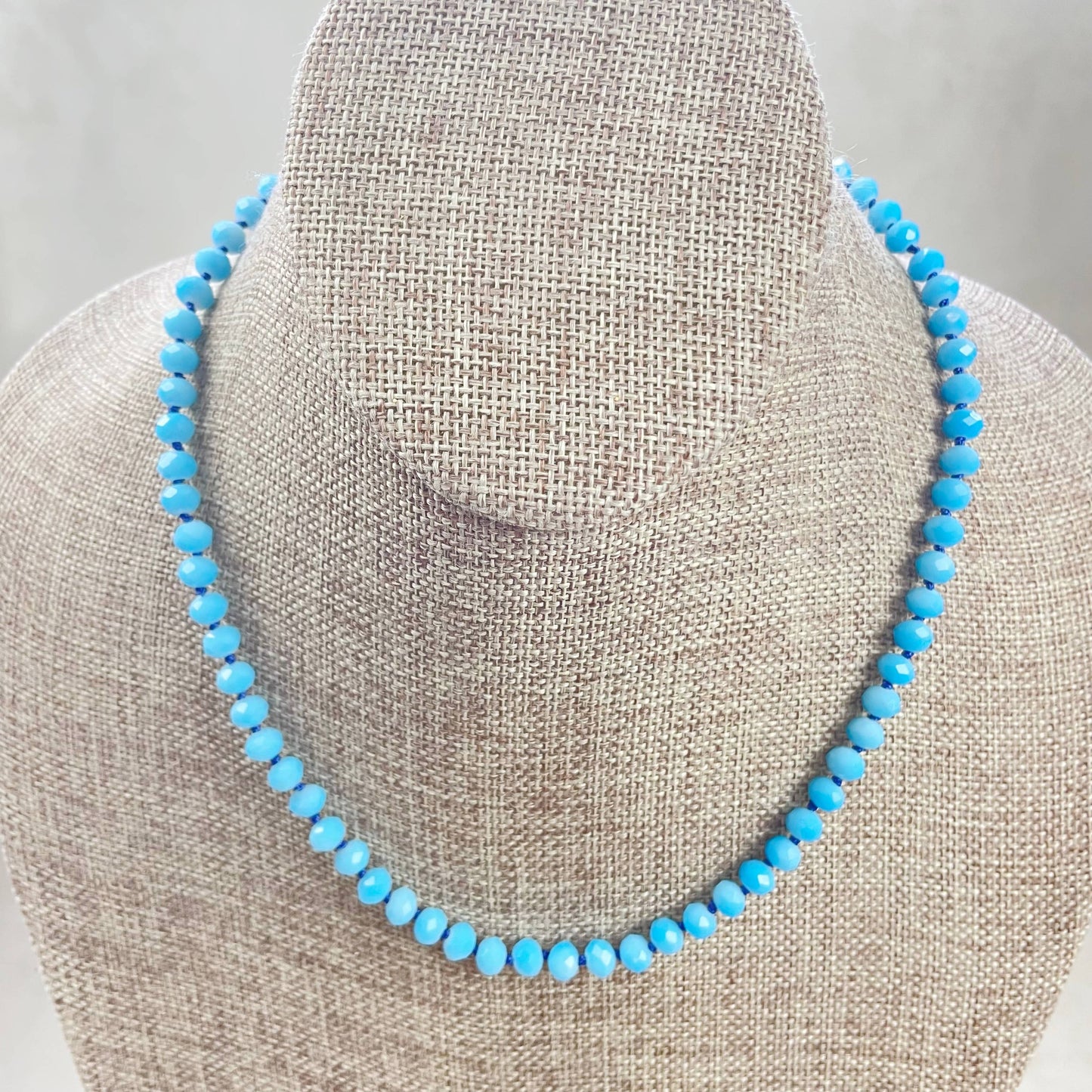 Blue Neon Crystal Beaded Handknotted Necklace